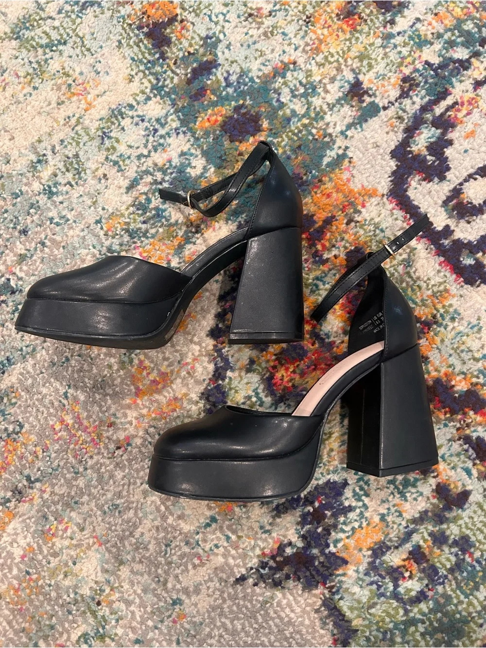 Women's Black Ankle-Strap Block Heel Pumps